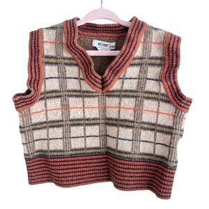Boys Retro Plaid Sweater Vest 2T Wool Cashmere Brown Orange Preppy V-Necks